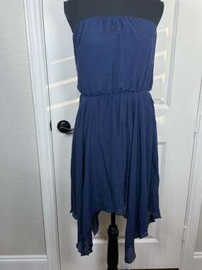 Paper Doll Navy Blue Strapless Handkerchief Hem Dress Size L